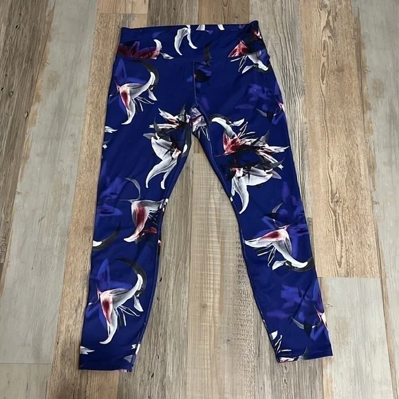 Guru Active Womens Leggings Pants Blue Floral‎ Print Stretch Elastic Waist Sz XL - Picture 3 of 10